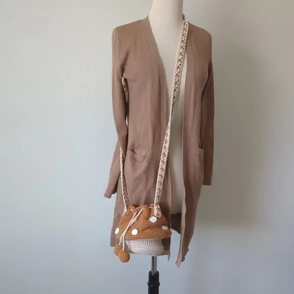 Handmade‎ Crochet Mushroom Purse Crossbody Bag Nature Brown Whimsical Fairy - Picture 6 of 9